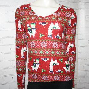 ❤️🎄 Christmas Llama Long Sleeve Tee · No Boundaries · Size Small
